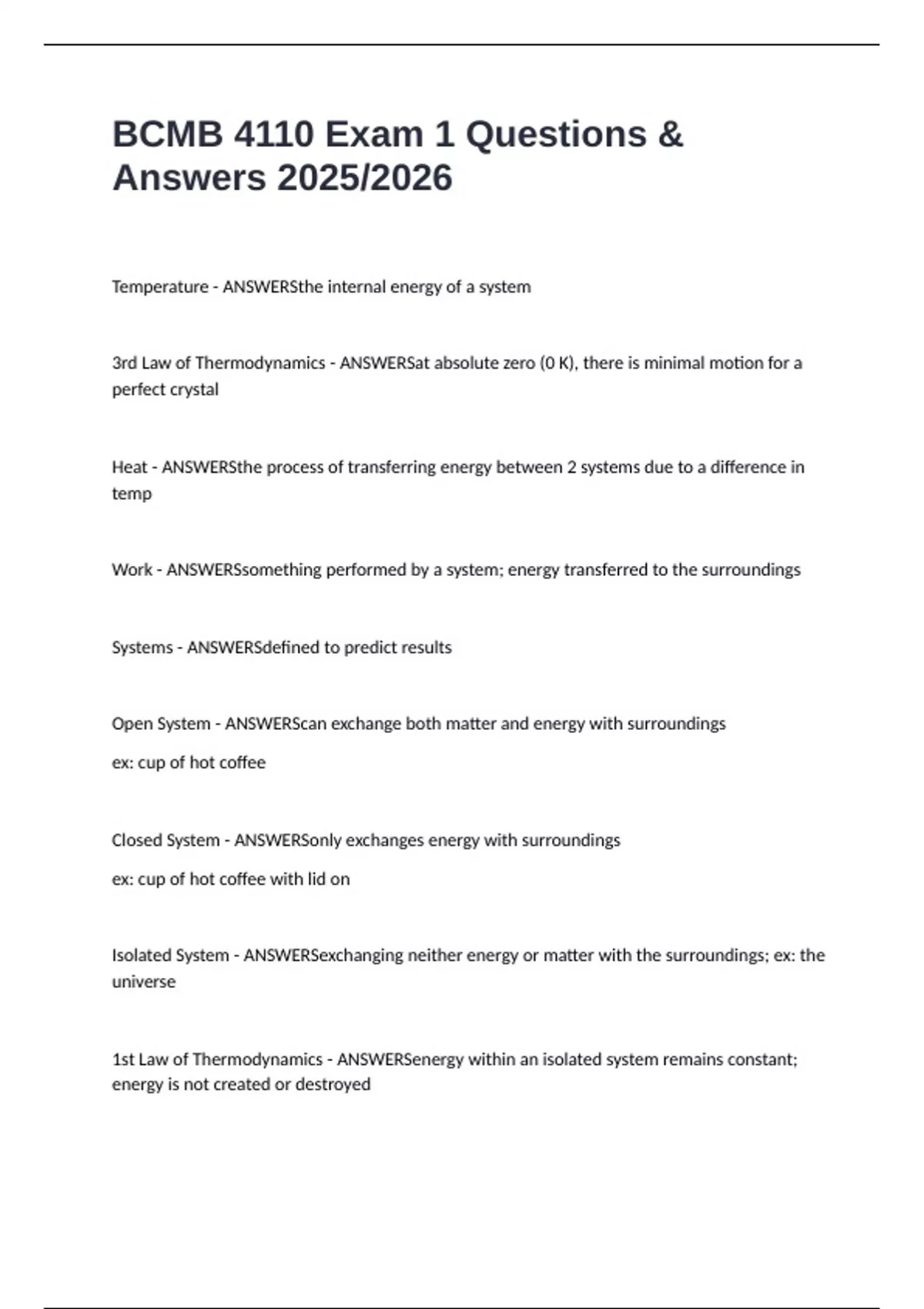 BCMB 4110 Exam 1 Questions & Answers 2025/2026 - BCMB 4110 - Stuvia US