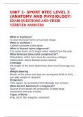 UNIT 1- SPORT BTEC LEVEL 3 &lpar;ANATOMY AND PHYSIOLOGY&rpar; EXAM QUESTIONS AND THEIR VERIFIED ANSWERS