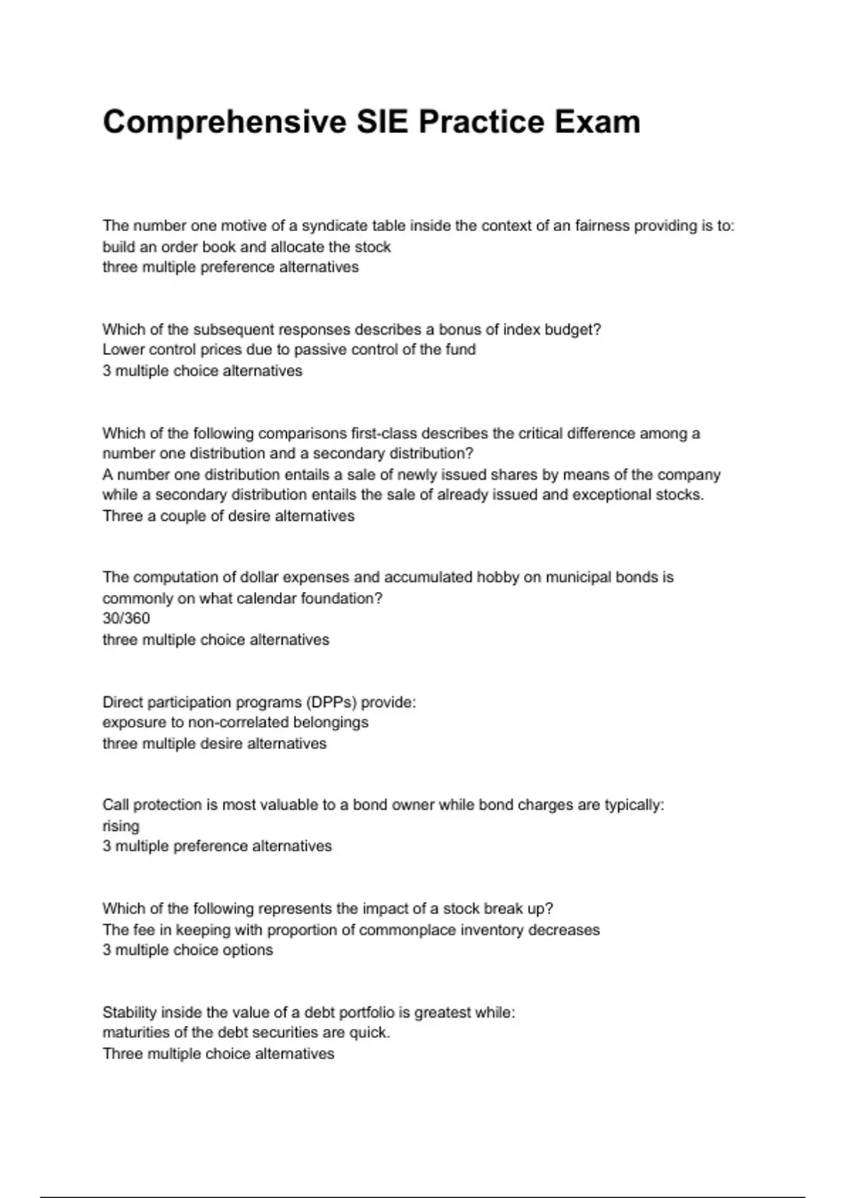 Comprehensive SIE Practice Exam (2025/2026 Newest Update) COMPLETE ...