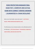 FOOD PROTECTION MANAGER FINAL  EXAM TEST &vert; COMPLETE 2025 ACTUAL  EXAM WITH CORRECT VERIFIED ANSWERS  &vert; GUARANTEED A&plus; EXAM EXCELLENCE
