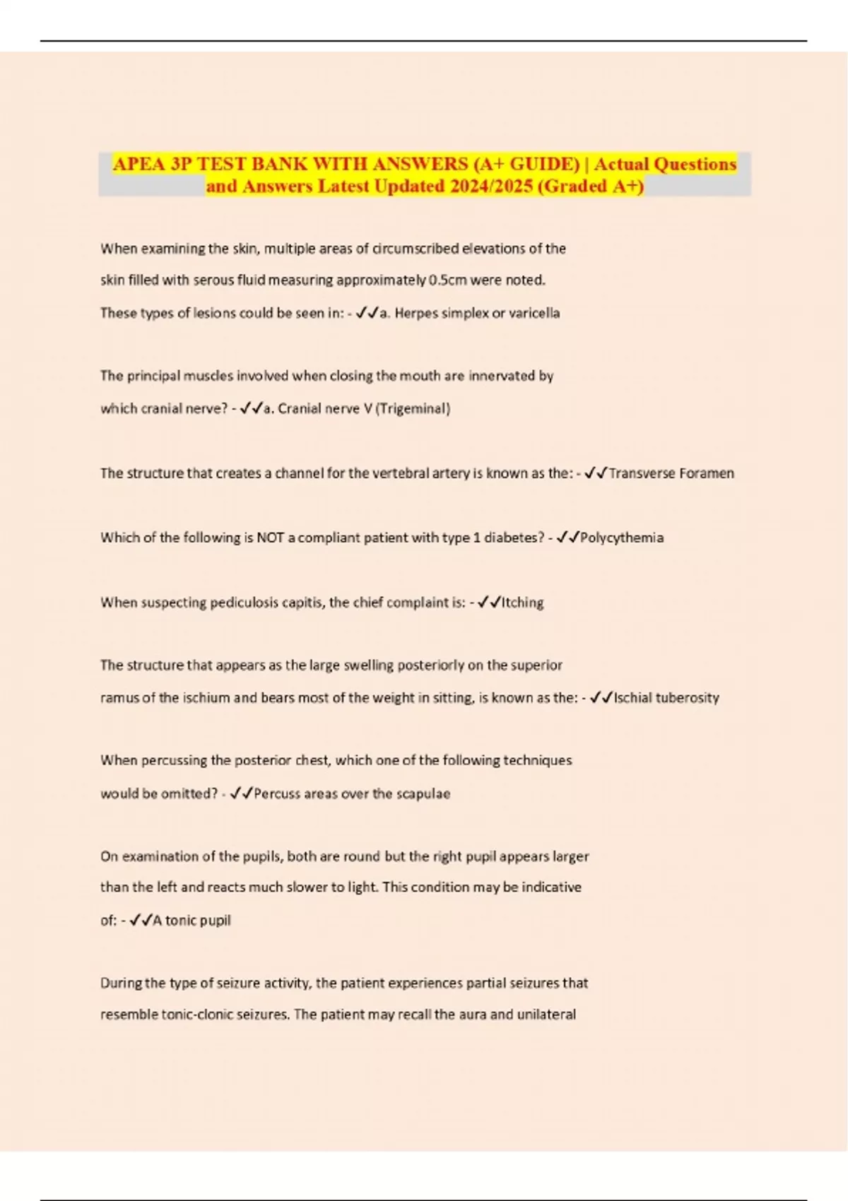 APEA 3P Exam | Actual Questions and Answers Latest Updated 2024/2025 ...