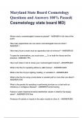 Maryland State Board Cosmetology Questions and Answers 100- Passed