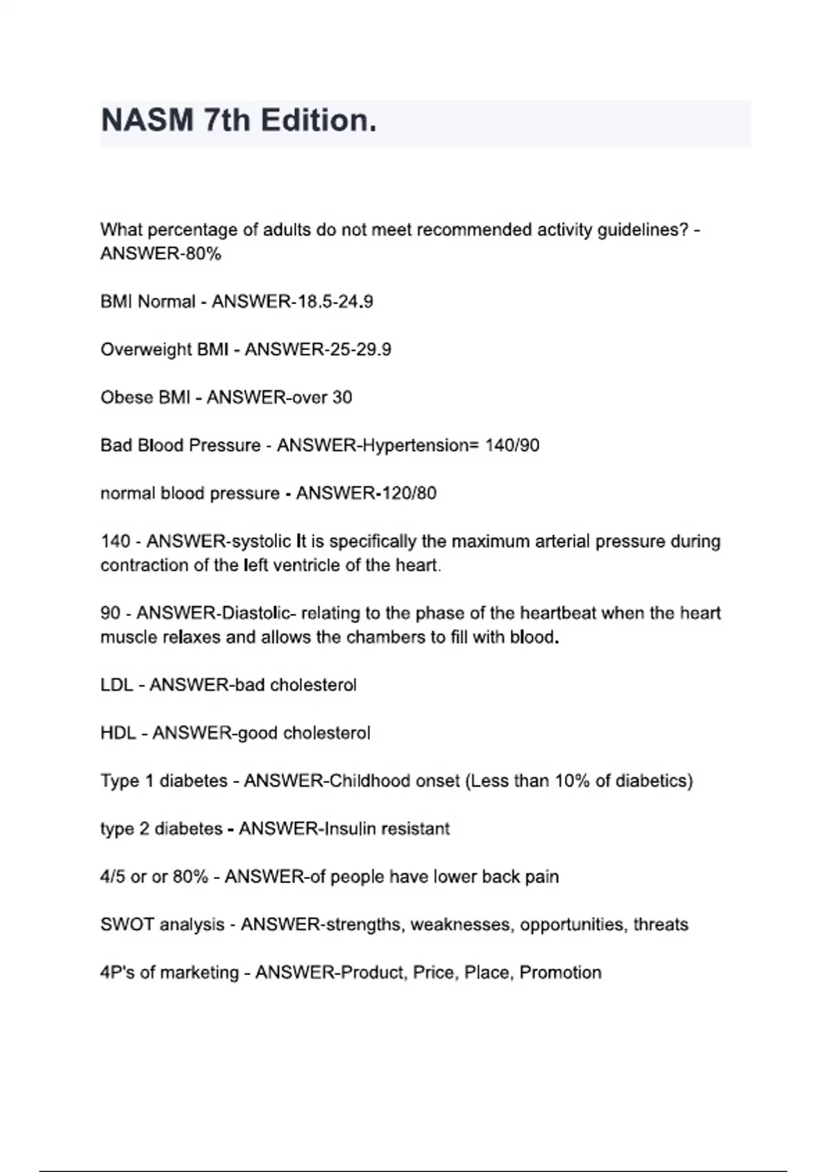 Nasm Pdf NASM 7th Edition questions and answers - NASM - Stuvia US