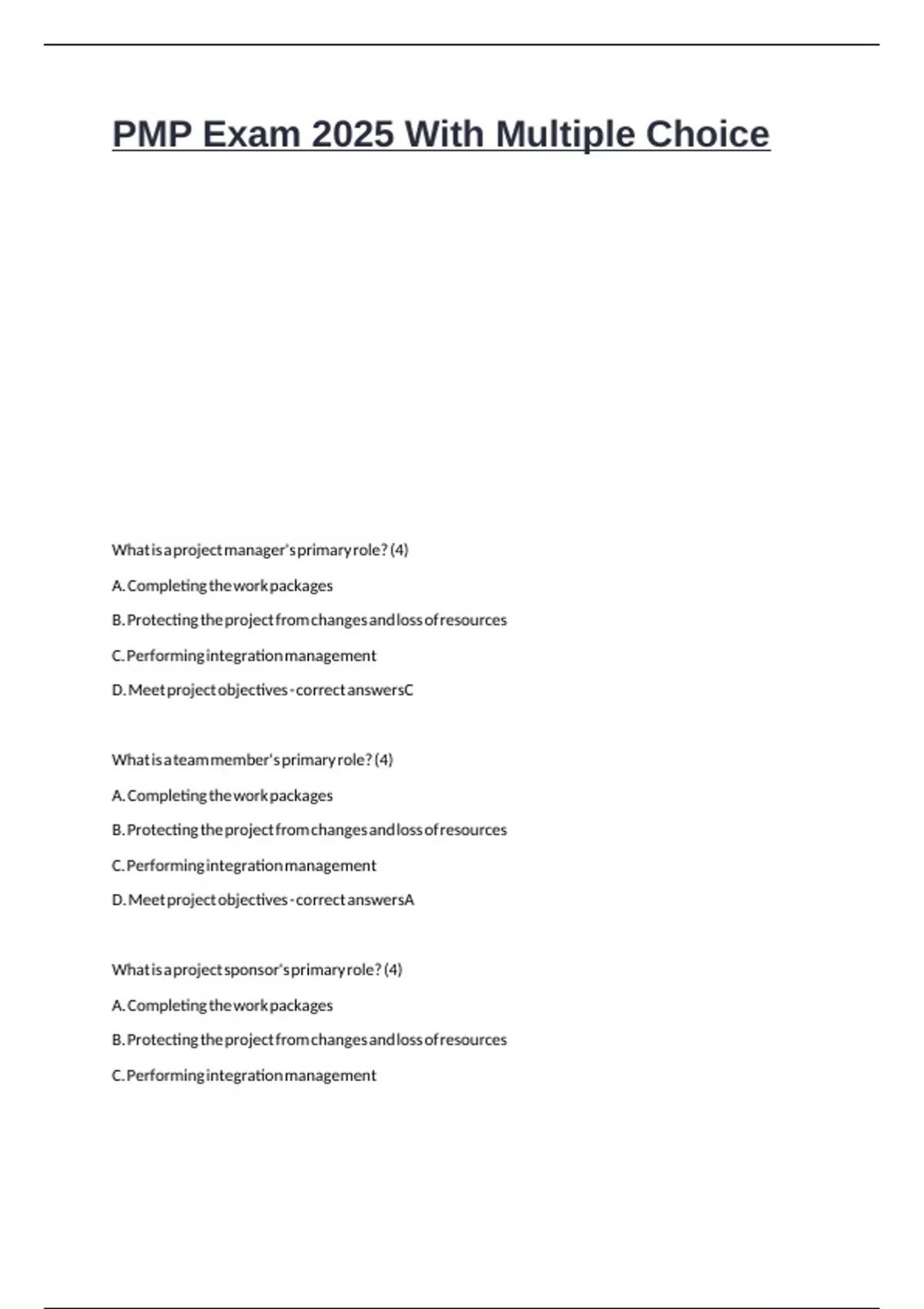 PMP Exam 2025 With Multiple Choice. - PMP - Project Management ...