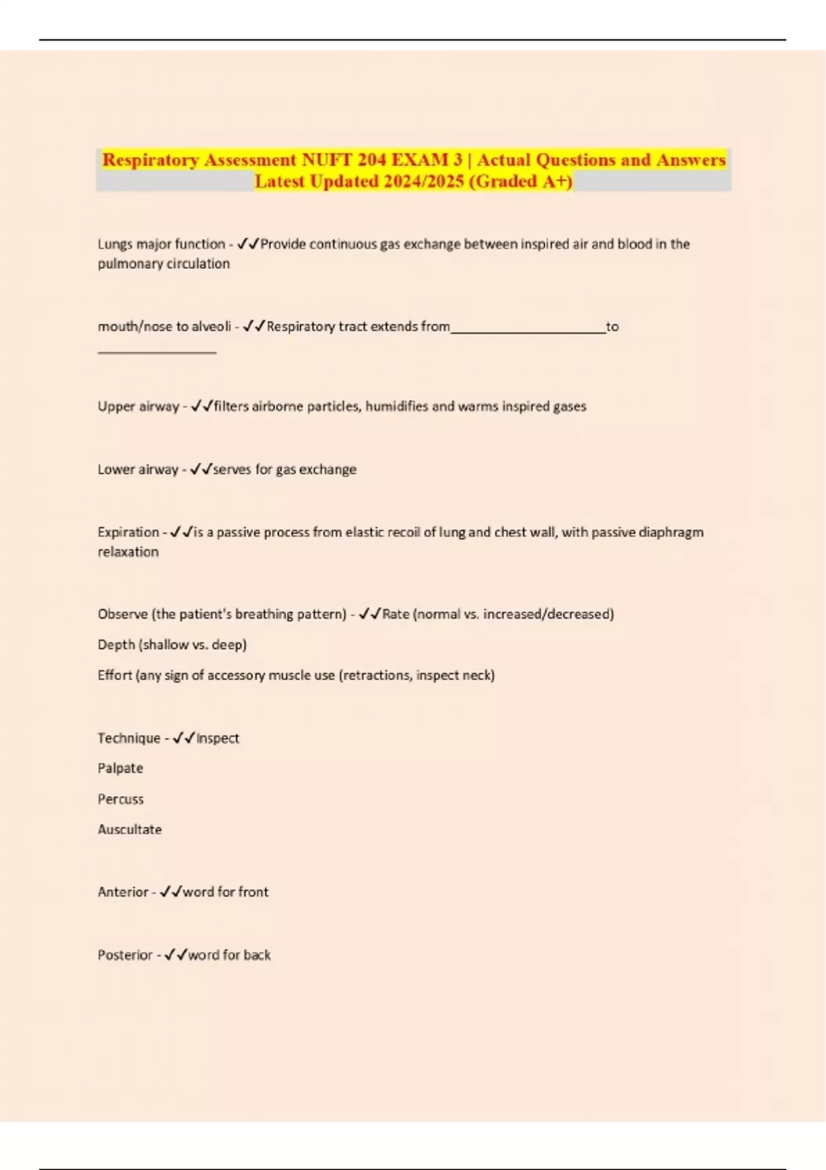 NUFT 204 EXAM | Actual Questions and Answers Latest Updated 2024/2025 ...