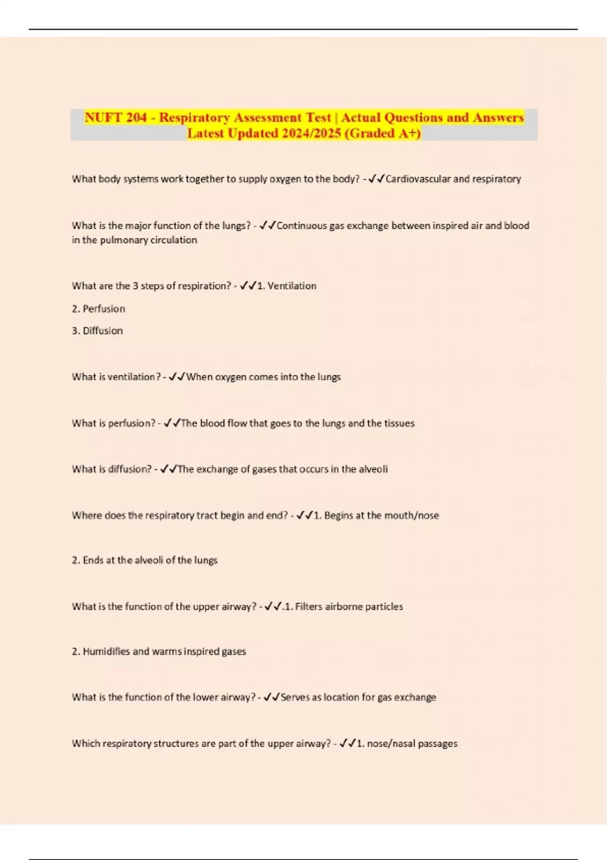 NUFT 204 EXAM | Actual Questions and Answers Latest Updated 2024/2025 ...