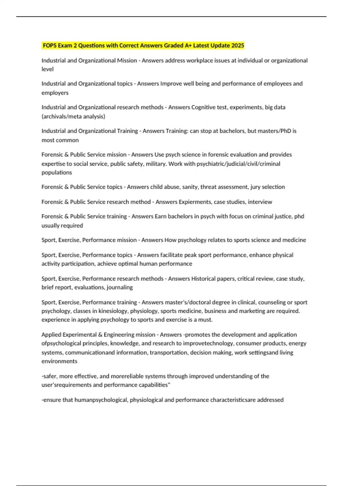 Fops Problems FOPS Exam 2 Questions with Correct Answers Graded A+ Latest Update 2025 ...