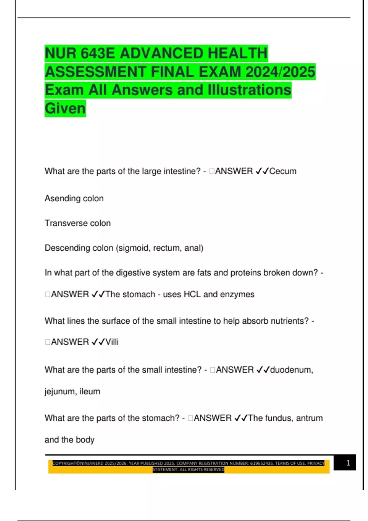 NUR 643E ADVANCED HEALTH ASSESSMENT FINAL EXAM 2024/2025 Exam All ...