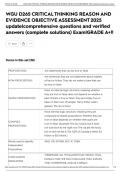 WGU D265 CRITICAL THINKING REASON AND EVIDENCE OBJECTIVE ASSESSMENT 2025 update&vert;comprehensive questions and verified answers &lpar;complete solutions&rpar; Exam&vert;GRADE A&plus;&excl;&excl;