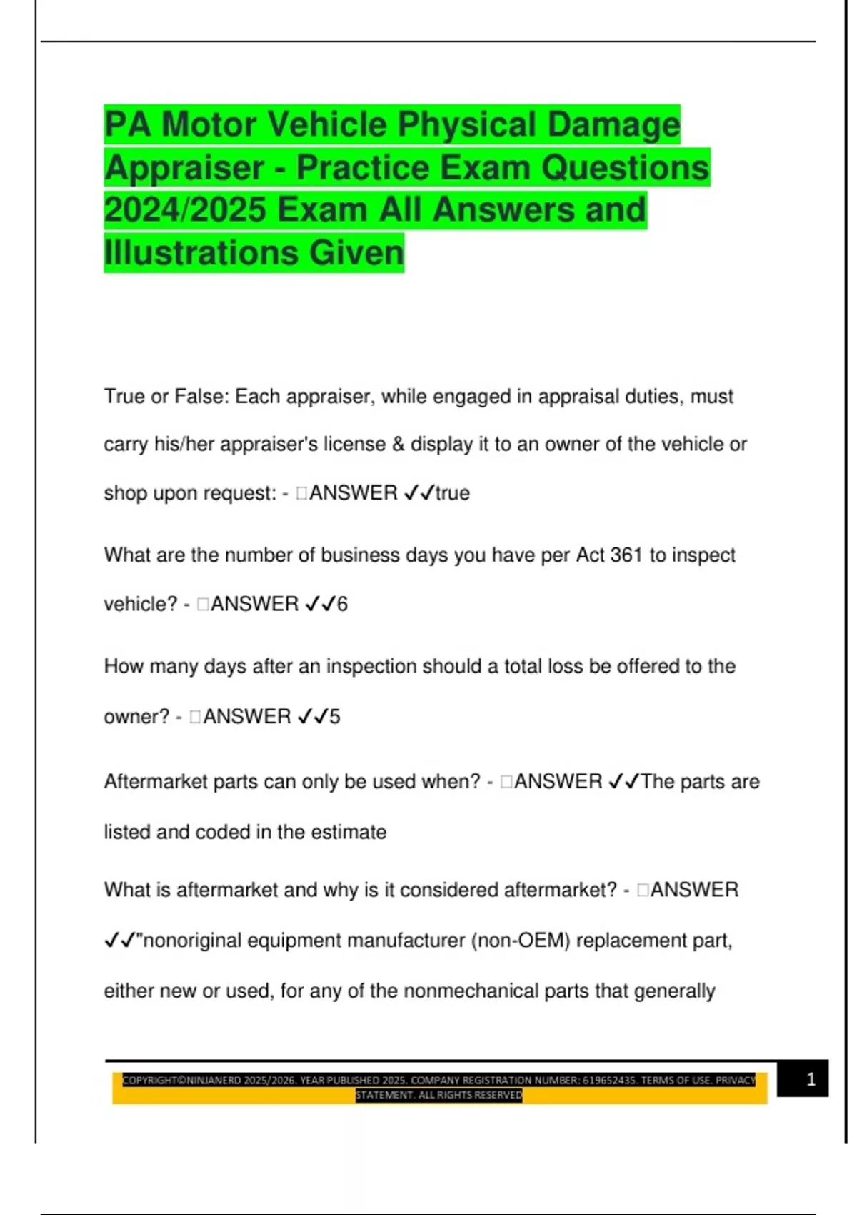PA Motor Vehicle Physical Damage Appraiser - Practice Exam Questions ...