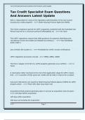 Tax Credit Specialist Exam Questions And Answers Latest Update
