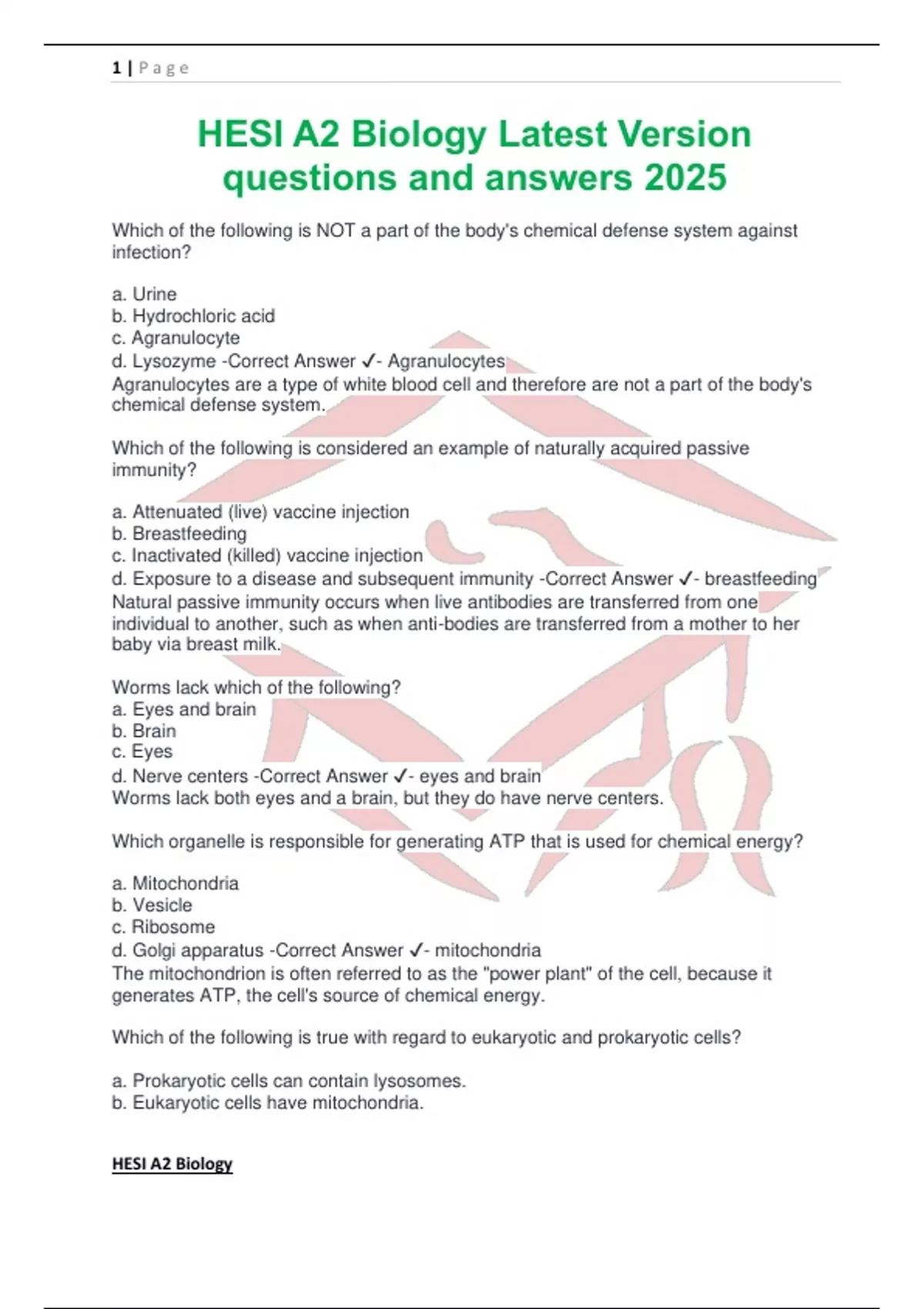 HESI A2 Biology Latest Version questions and answers 2025 - HESI A2 ...