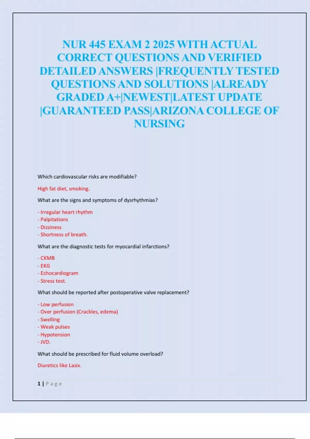 NUR 445 EXAM 2 2025 WITH ACTUAL CORRECT QUESTIONS AND VERIFIED DETAILED ...