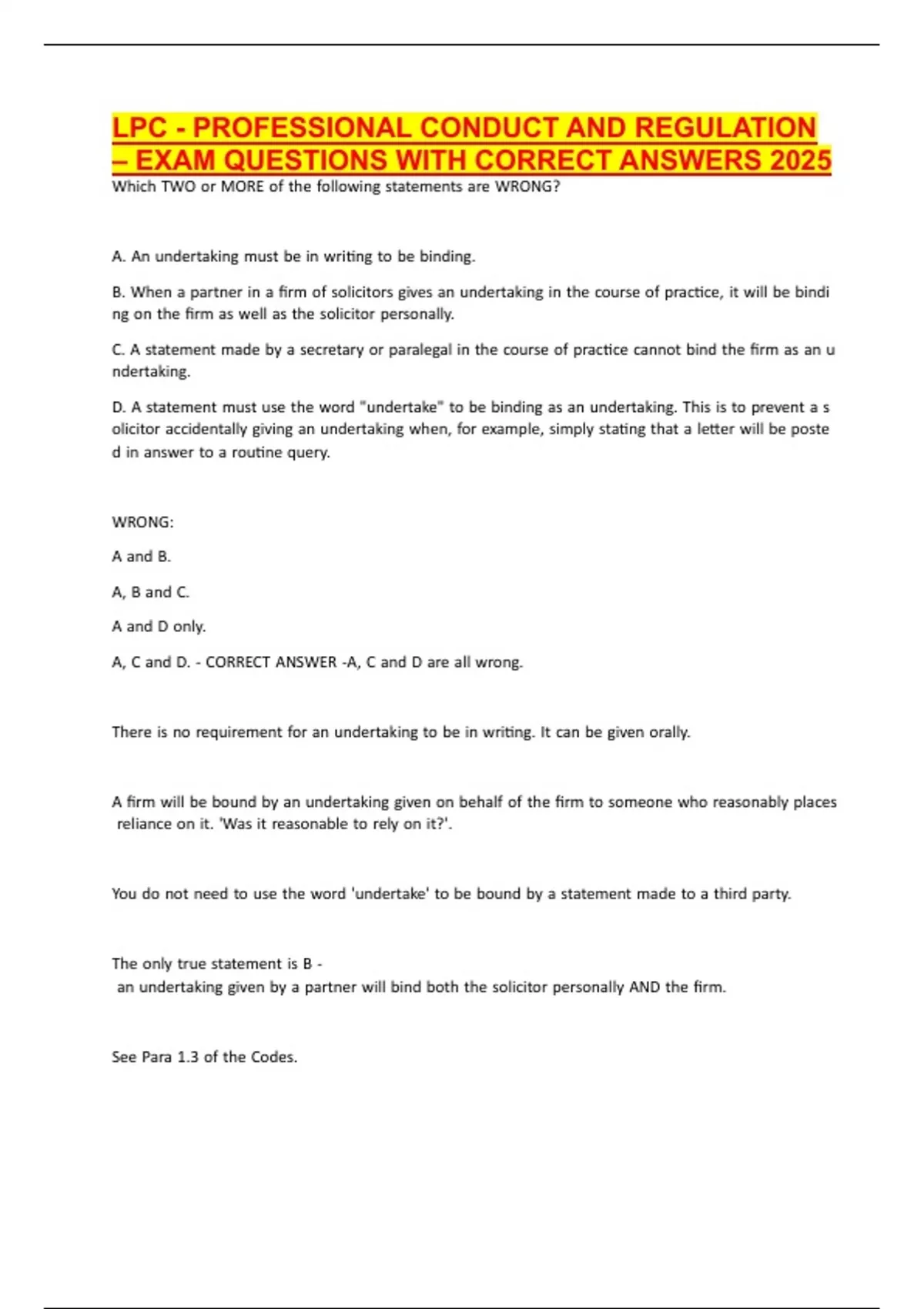 Example Lpc Question For Production LPC - PROFESSIONAL CONDUCT AND REGULATION – EXAM QUESTIONS WITH CORRECT ...