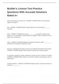 Builder's License Test Practice Questions With Accurate Solutions Rated A&plus;