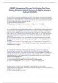 NBCOT Occupational Therapy Certification Test Exam Review Questions with all Answers verified for accuracy Updated 2024&sol;2025