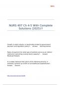 NURS 407 Ch 4-5 With Complete Solutions &lpar;2025&rpar;&excl;&excl;&period;