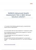 NUR631-Advanced Health Assessment Test 1 With Actual Solution &lpar;2025&rpar;&excl;&excl;