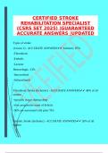  CERTIFIED STROKE REHABILITATION SPECIALIST &lpar;CSRS SET 2025&rpar; &vert;GUARANTEED ACCURATE ANSWERS &vert;UPDATED