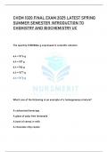 CHEM 1020 FINAL EXAM 2025 LATEST SPRING  SUMMER SEMESTER INTRODUCTION TO  CHEMISTRY AND BIOCHEMISTRY UC 