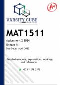 MAT1511 Assignment 2 &lpar;DETAILED ANSWERS&rpar; 2025 - DISTINCTION GUARANTEED