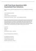LAW Final Exam Questions With Guaranteed Pass Solutions&period;