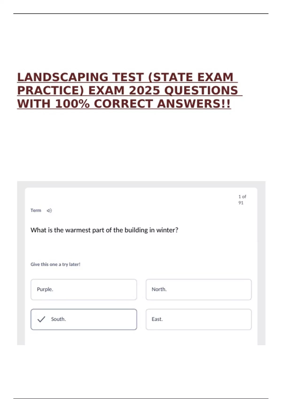 LANDSCAPING TEST (STATE EXAM PRACTICE) EXAM 2025 QUESTIONS WITH 100% ...
