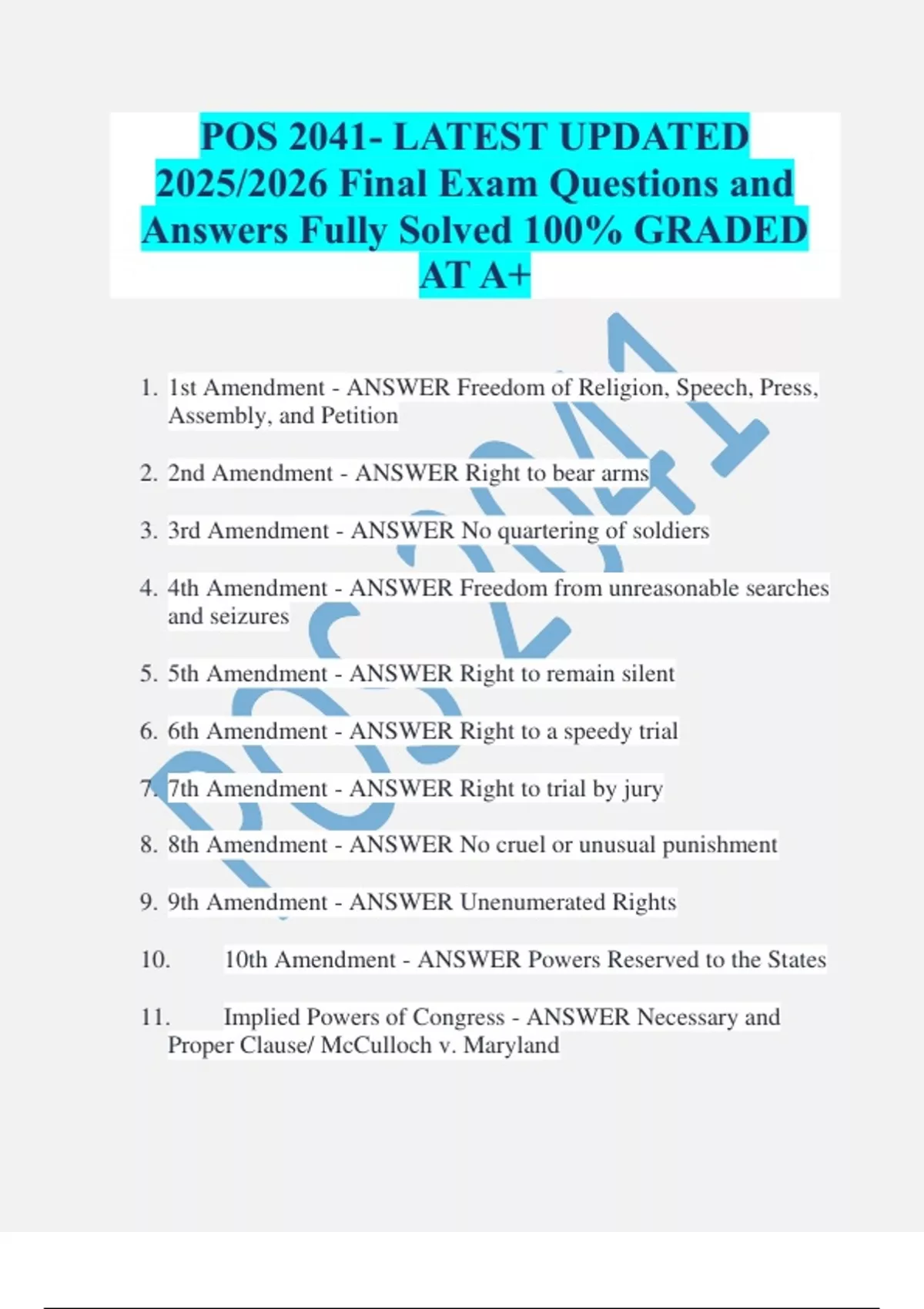 POS 2041- LATEST UPDATED 2025/2026 Final Exam Questions and Answers ...