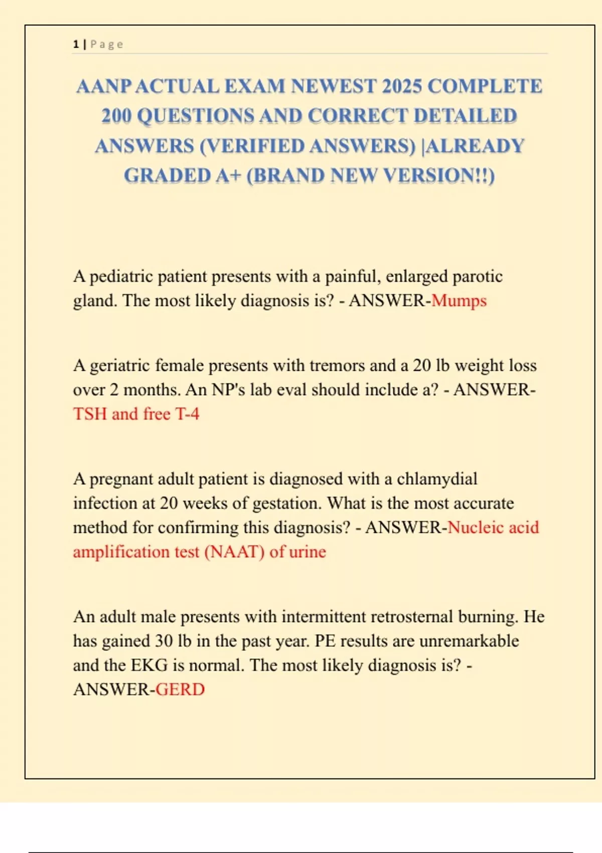 AANP ACTUAL EXAM NEWEST 2025 COMPLETE 200 QUESTIONS AND CORRECT ...