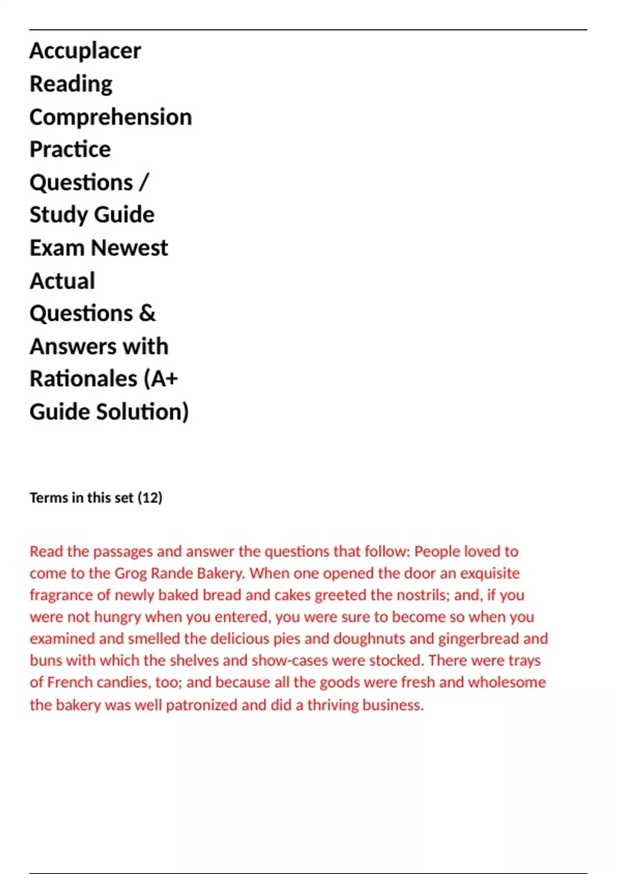 Accuplacer Reading Comprehension Practice Questions / Study Guide Exam ...