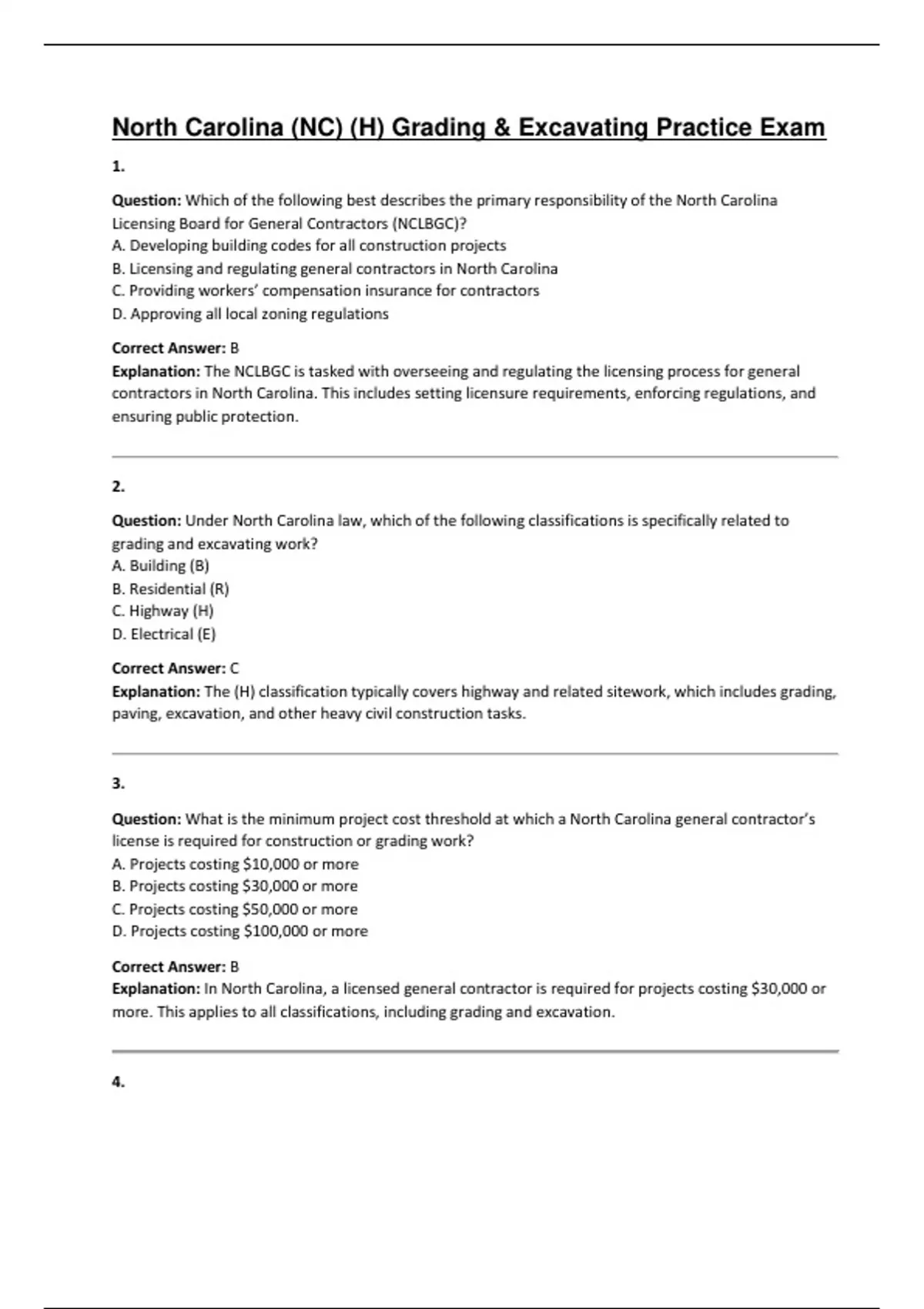 North Carolina (NC) (H) Grading & Excavating Practice Exam - Computers ...