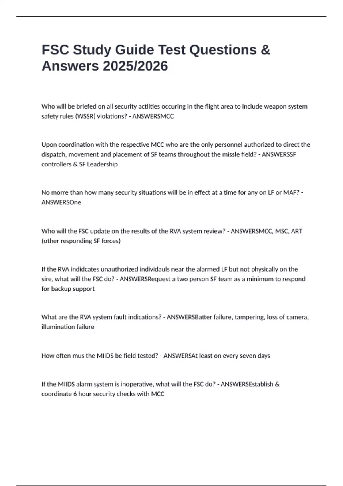 FSC Study Guide Test Questions & Answers 2025/2026 - FSC - Stuvia US