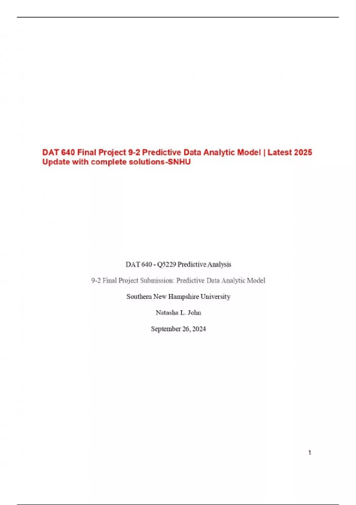 DAT 640 Final Project 9-2 Predictive Data Analytic Model | Latest 2025 ...