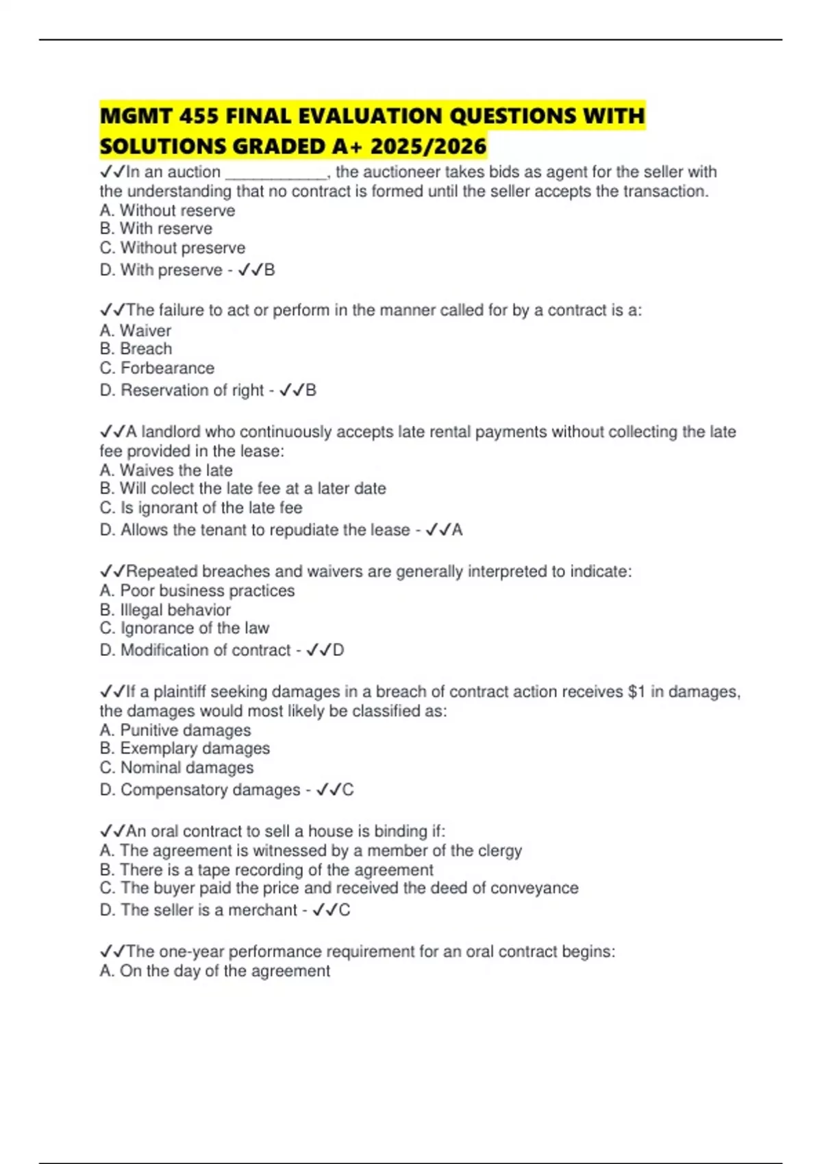 MGMT 455 FINAL EVALUATION QUESTIONS WITH SOLUTIONS GRADED A+ 2025/2026 ...