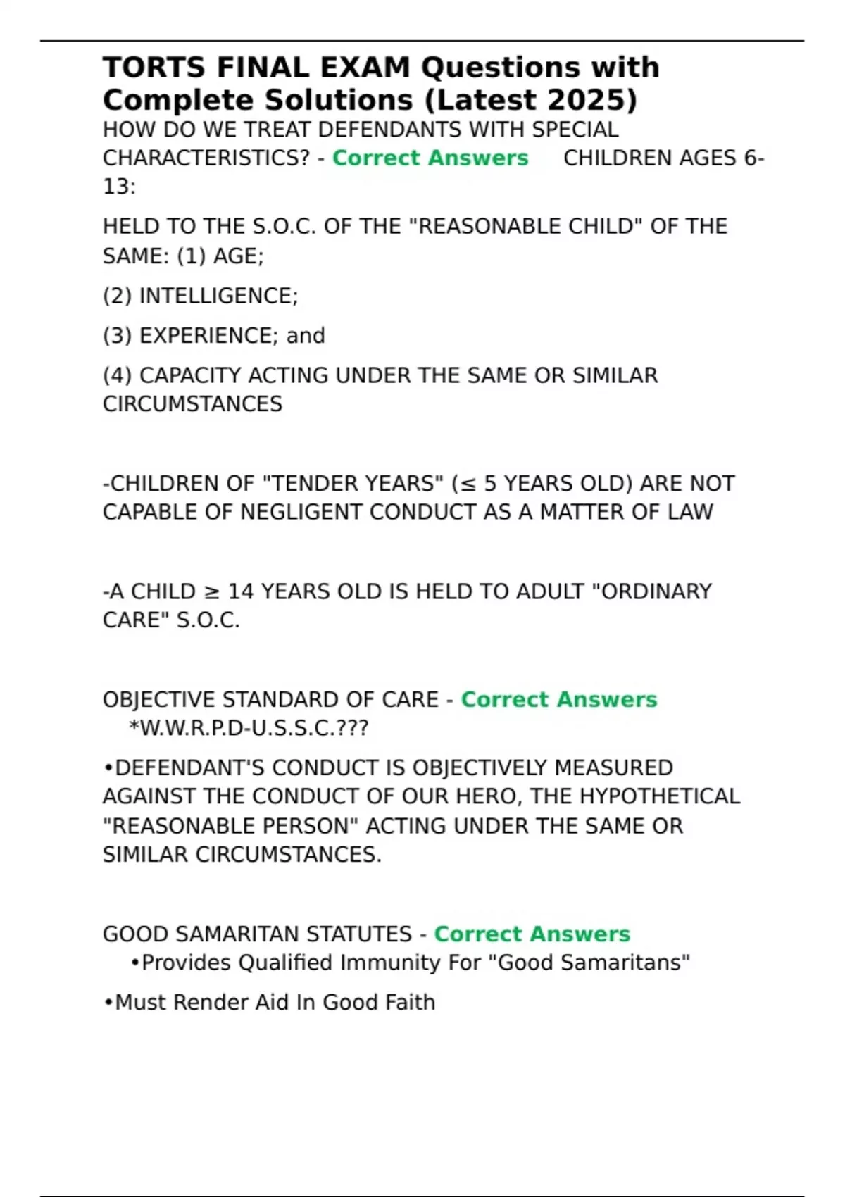 TORTS FINAL EXAM QuesTORTS FINAL EXAM Questions with Complete Solutions ...