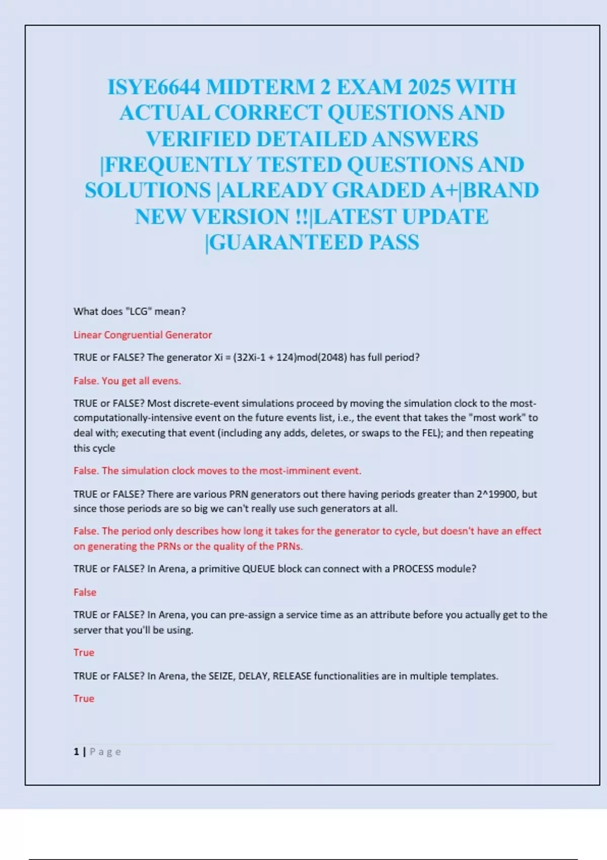 ISYE6644 MIDTERM 2 EXAM 2025 WITH ACTUAL CORRECT QUESTIONS AND VERIFIED ...