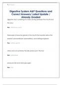 Digestive System A&P Questions and  Correct Answers&sol; Latest Update &sol;  Already Graded 