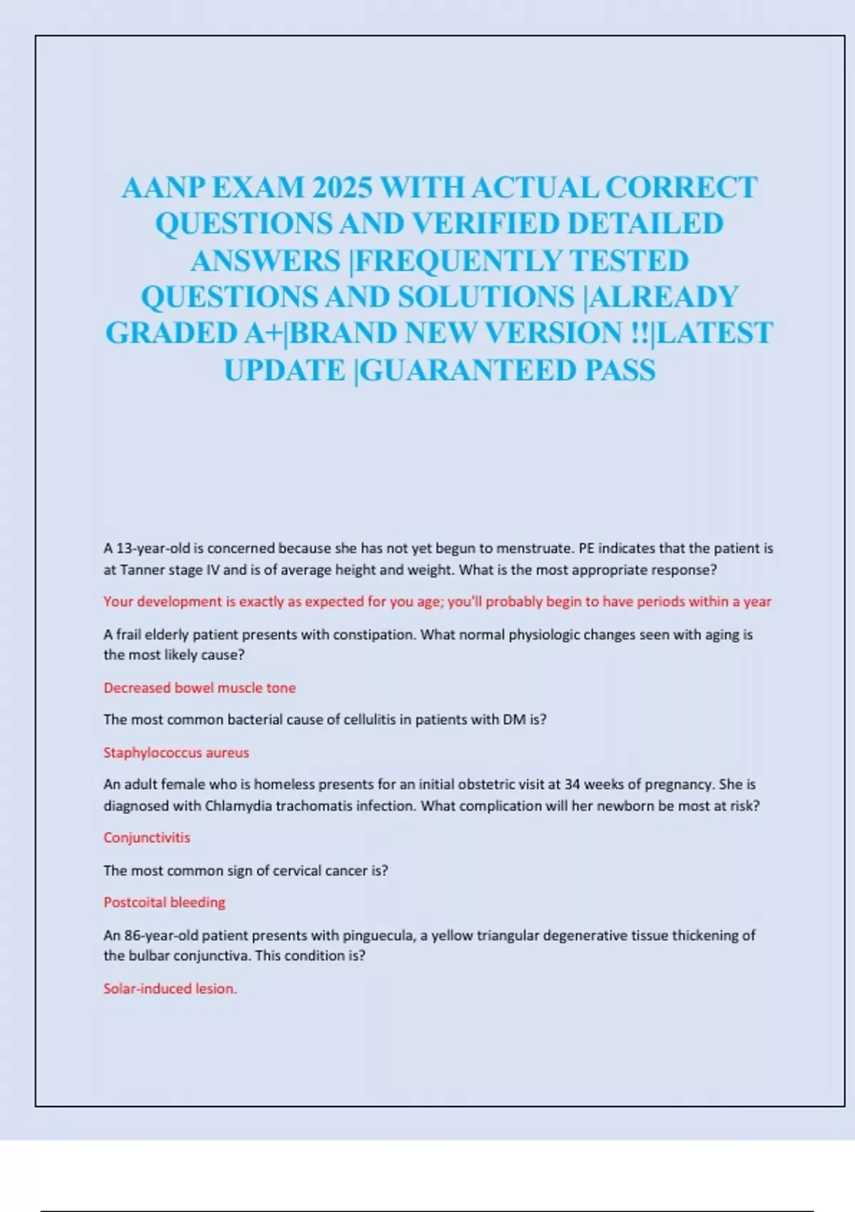 AANP EXAM 2025 WITH ACTUAL CORRECT QUESTIONS AND VERIFIED DETAILED ...