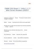 CHEM 1315 Exam 1 - Units 1&comma; 2&comma; 3 With Correct Answers &lpar;2025&rpar;&excl;&excl;