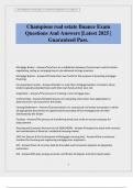 Champions real estate finance Exam Questions And Answers &vert;Latest 2025 &vert; Guaranteed Pass