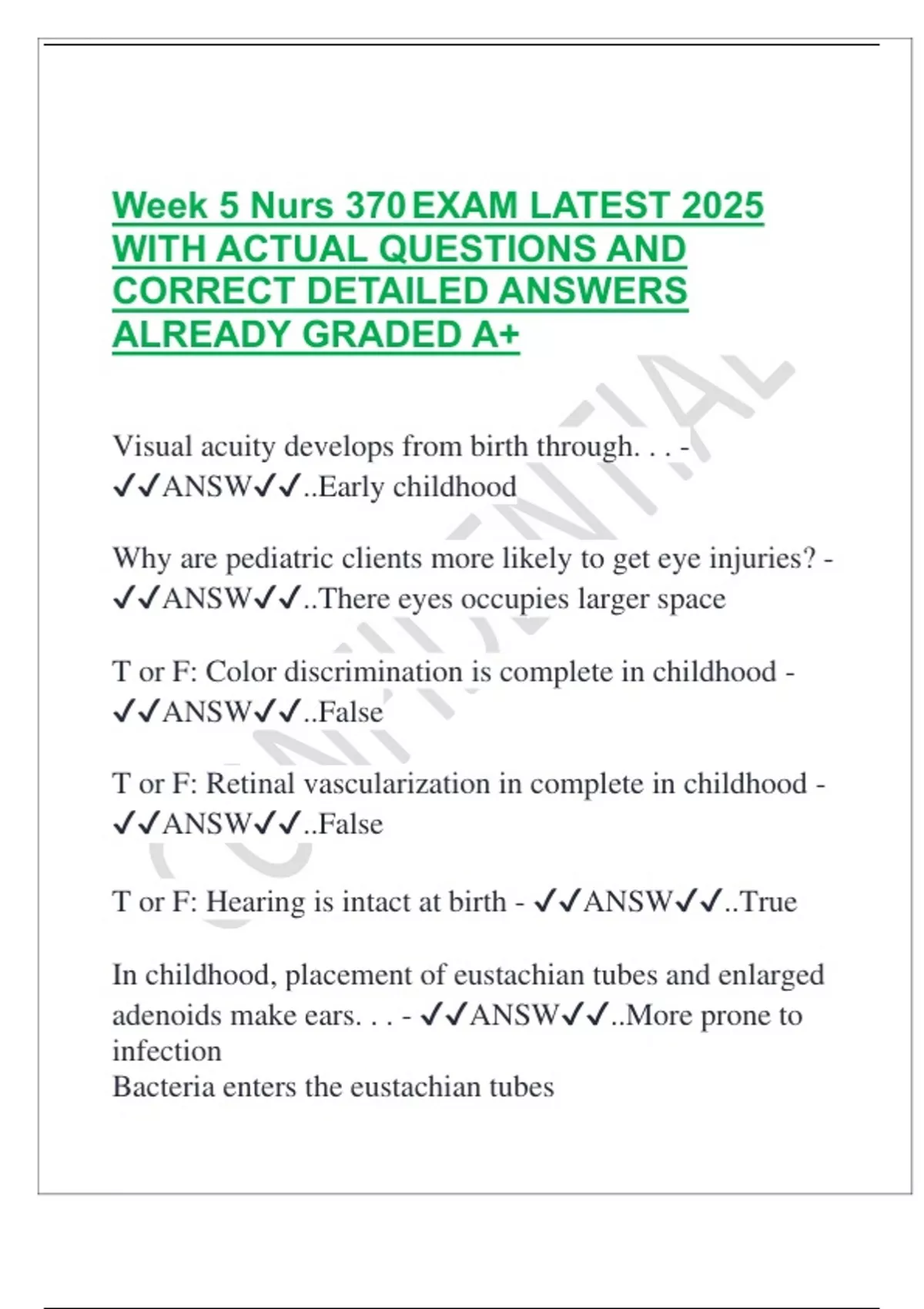 Week 5 Nurs 370 EXAM LATEST 2025 WITH ACTUAL QUESTIONS AND CORRECT ...