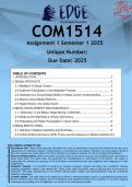 COM1514 Assignment 1 &lpar;ANSWERS&rpar; Semester 1 2025 - DISTINCTION GUARANTEED
