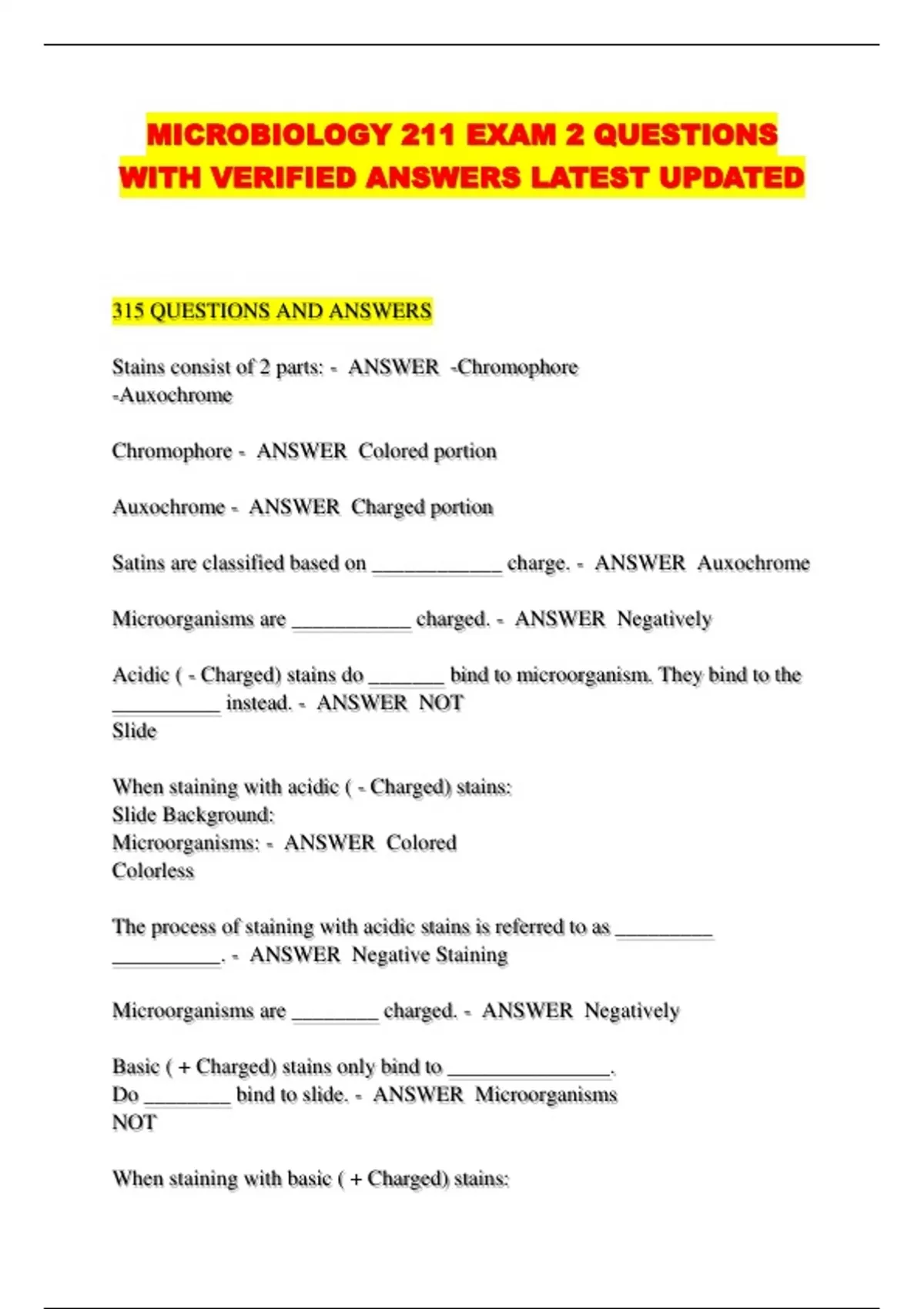 MICROBIOLOGY 211 EXAM 2 QUESTIONS WITH VERIFIED ANSWERS LATEST UPDATED ...