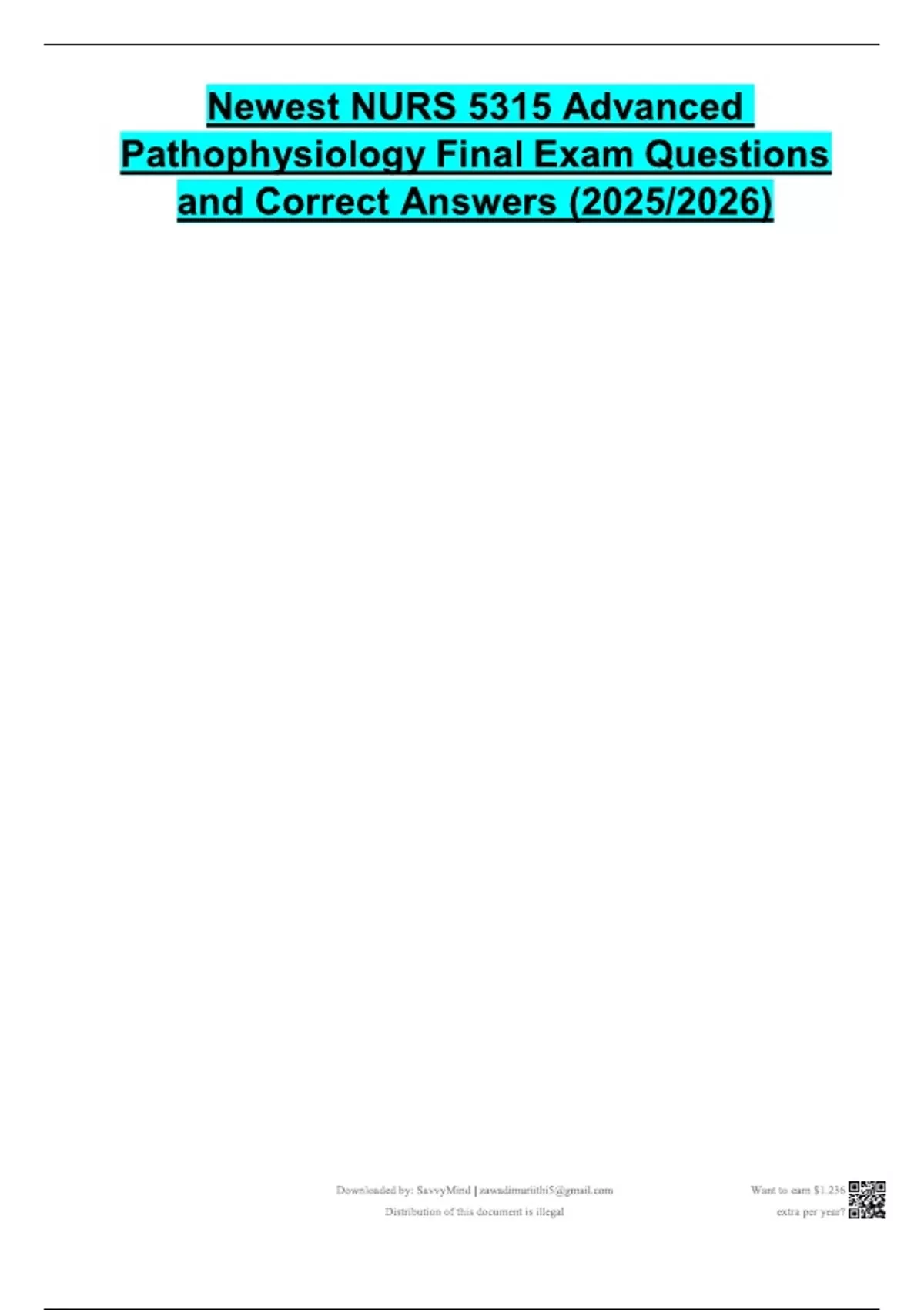 Newest NURS 5315 Advanced Pathophysiology Final Exam Questions and ...