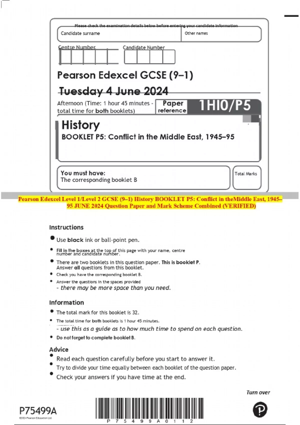 2024 Pearson Edexcel Level 1/Level 2 GCSE (9–1) History BOOKLET P5
