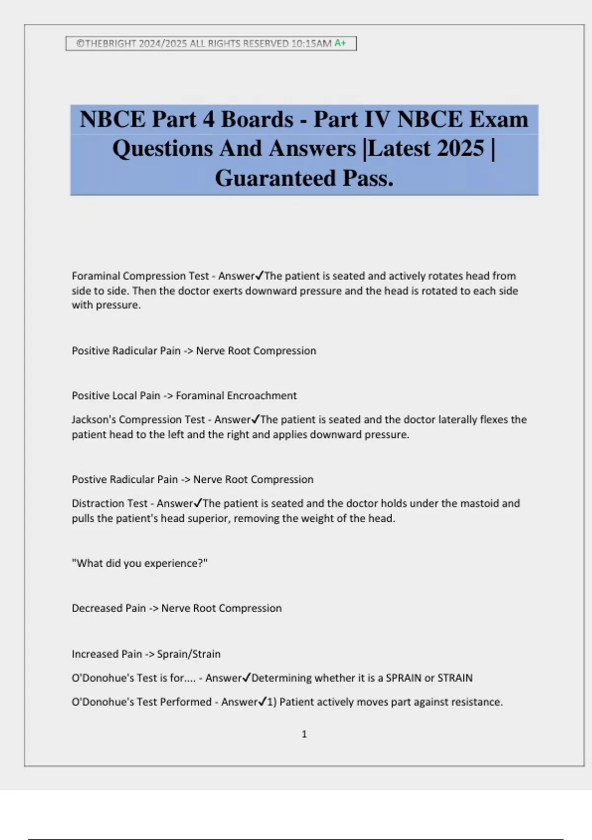 Nbce NBCE Part 4 Boards - Part IV NBCE Exam Questions And Answers |Latest ...