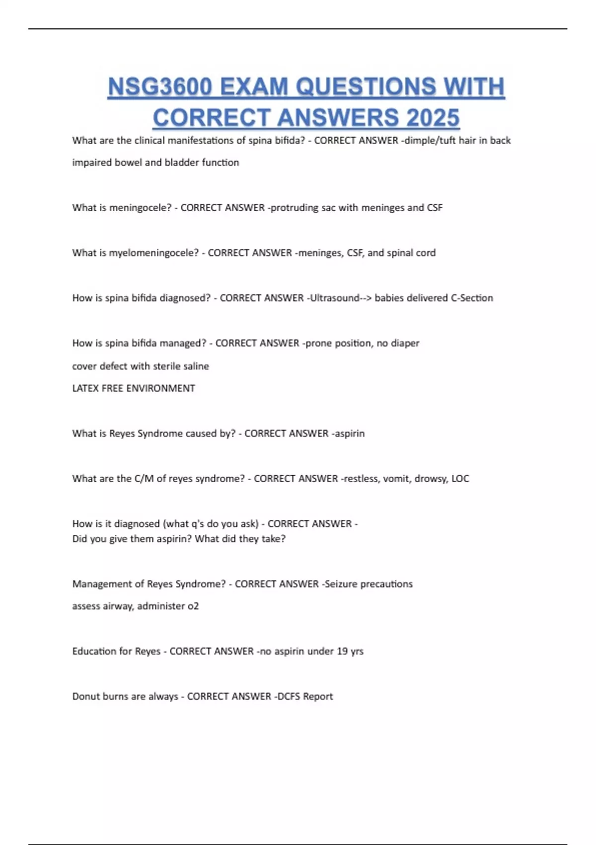 NSG3600 EXAM QUESTIONS WITH CORRECT ANSWERS 2025 - NSG3600 / NSG 3600 ...