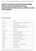 HESI A2 Vocabulary and General Knowledge 2025 Actual exam &lpar;Testing Real Exam Questions&rpar;and verified Answers &lpar; 100&percnt; accurate&rpar; GET IT RIGHT&excl;&excl;