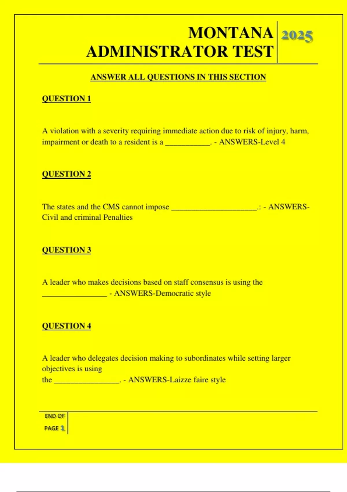MONTANA ADMINISTRATOR TEST QUESTIONS AND ANSWERS 2025 - MONTANA ...