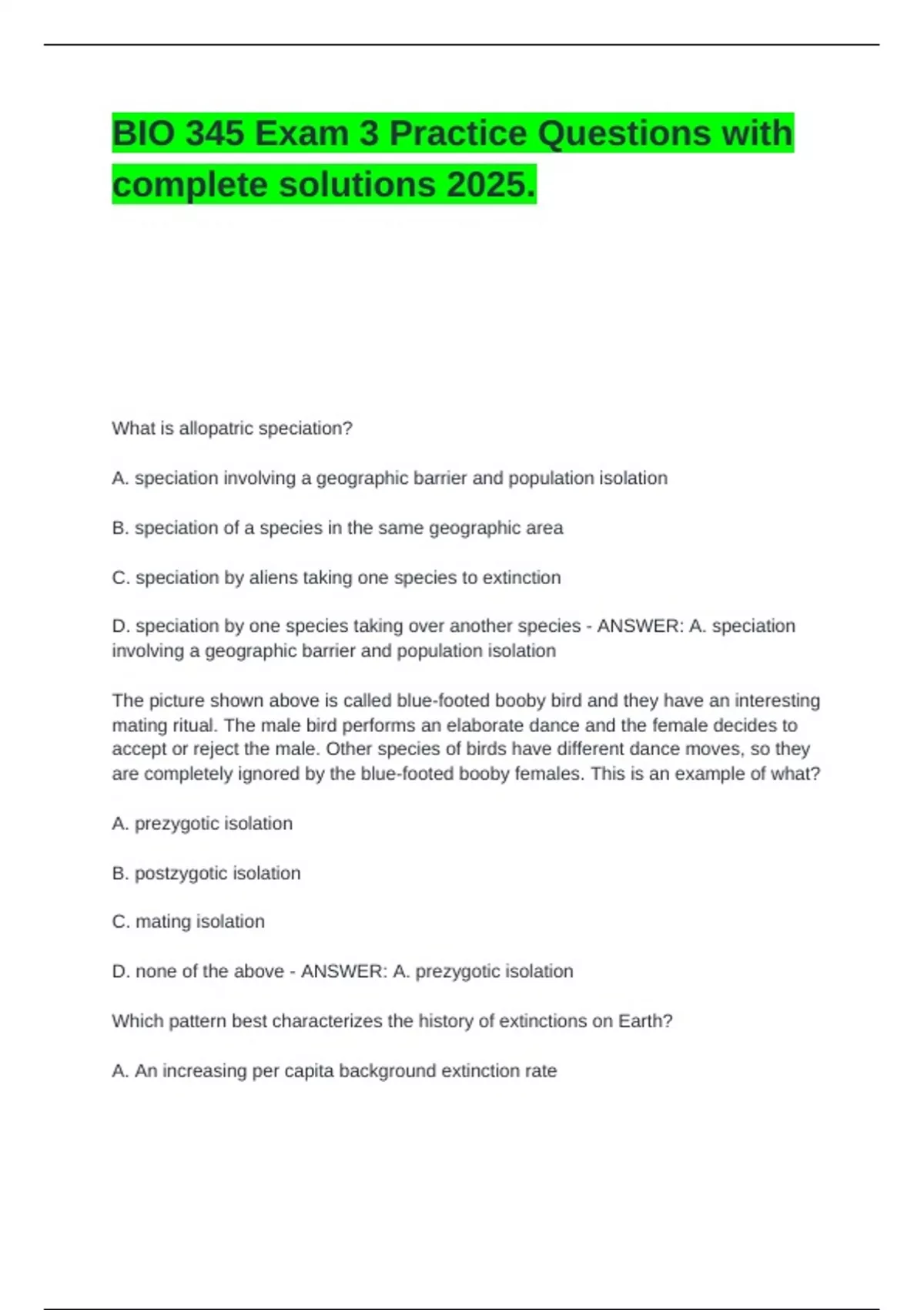 BIO 345 Exam 3 Practice Questions with complete solutions 2025 - Bio ...